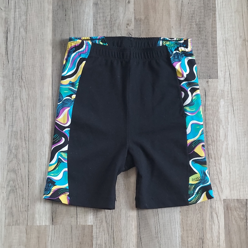 Y2K Bike Shorts Black w/ Blue Swirls Small Medium
